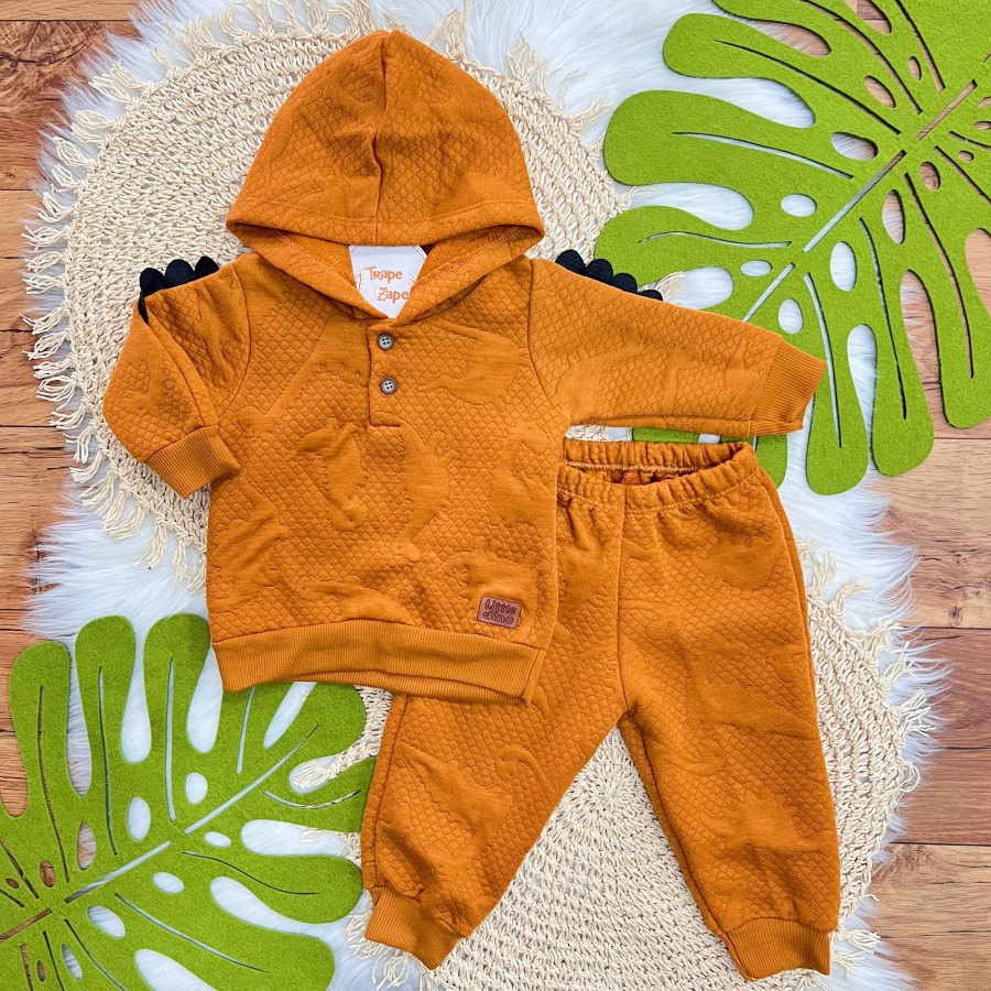 Conj. Blusa Dino com Capuz e Calça Matelasse - Ferrugem